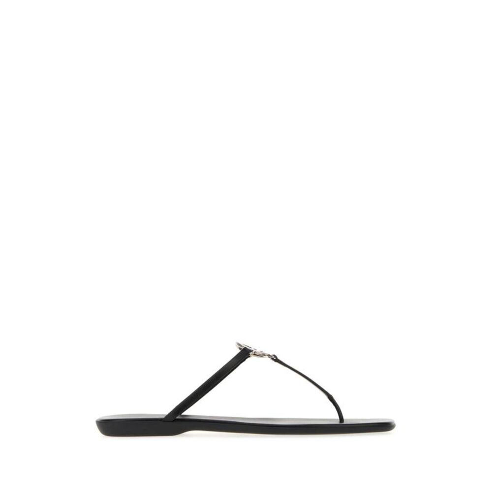 Gucci Men Black Leather Thong Slippers